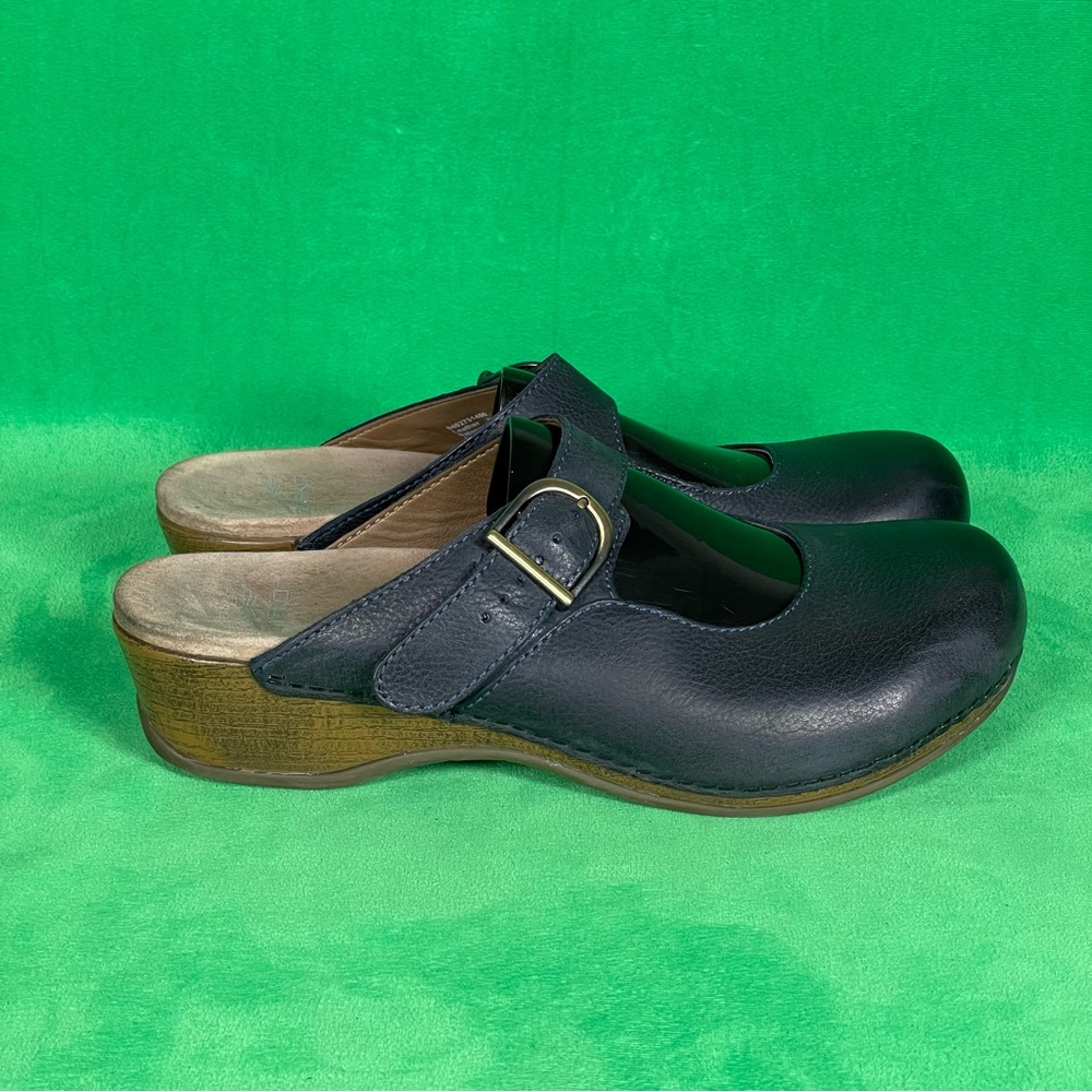 Dansko Martina Blue Leather Mary Jane Mules Clogs